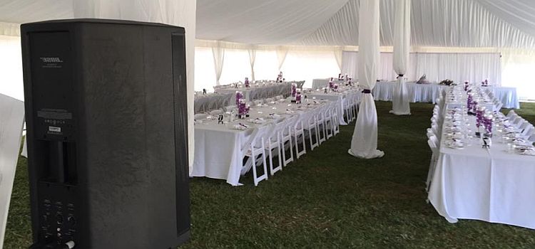 Bose F1 speakers at marquee wedding reception